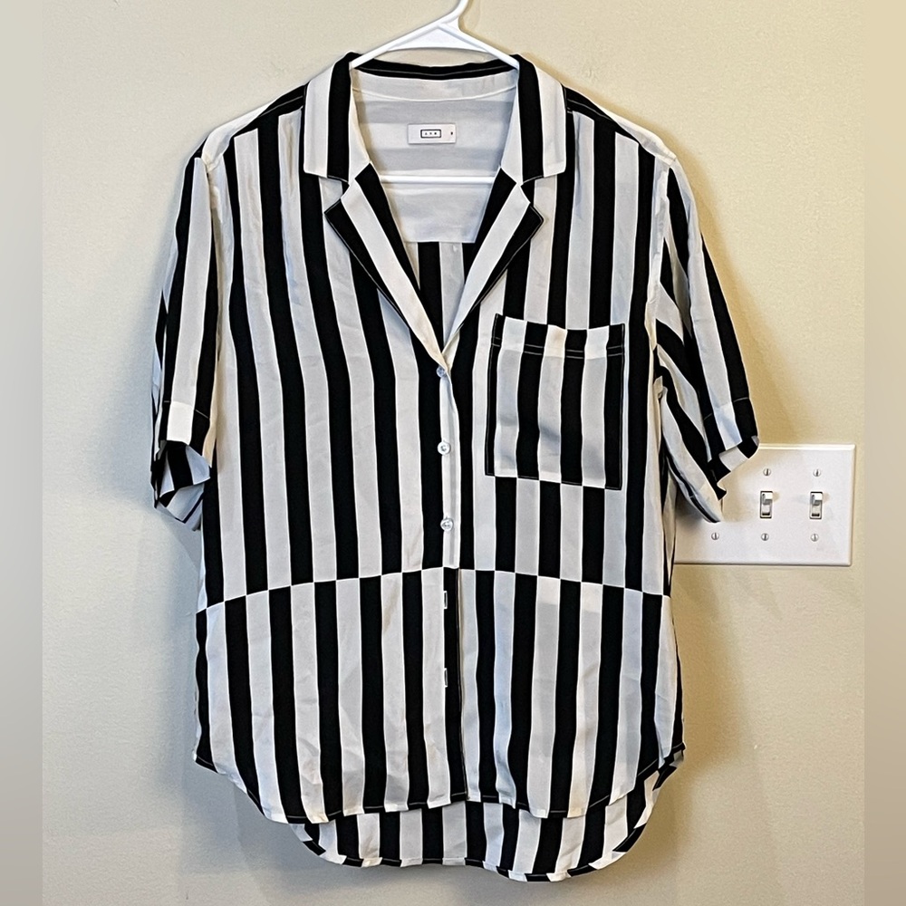 AYR Black and White Vertical Stripe Button-Down Shirt - Picture 7 of 7
